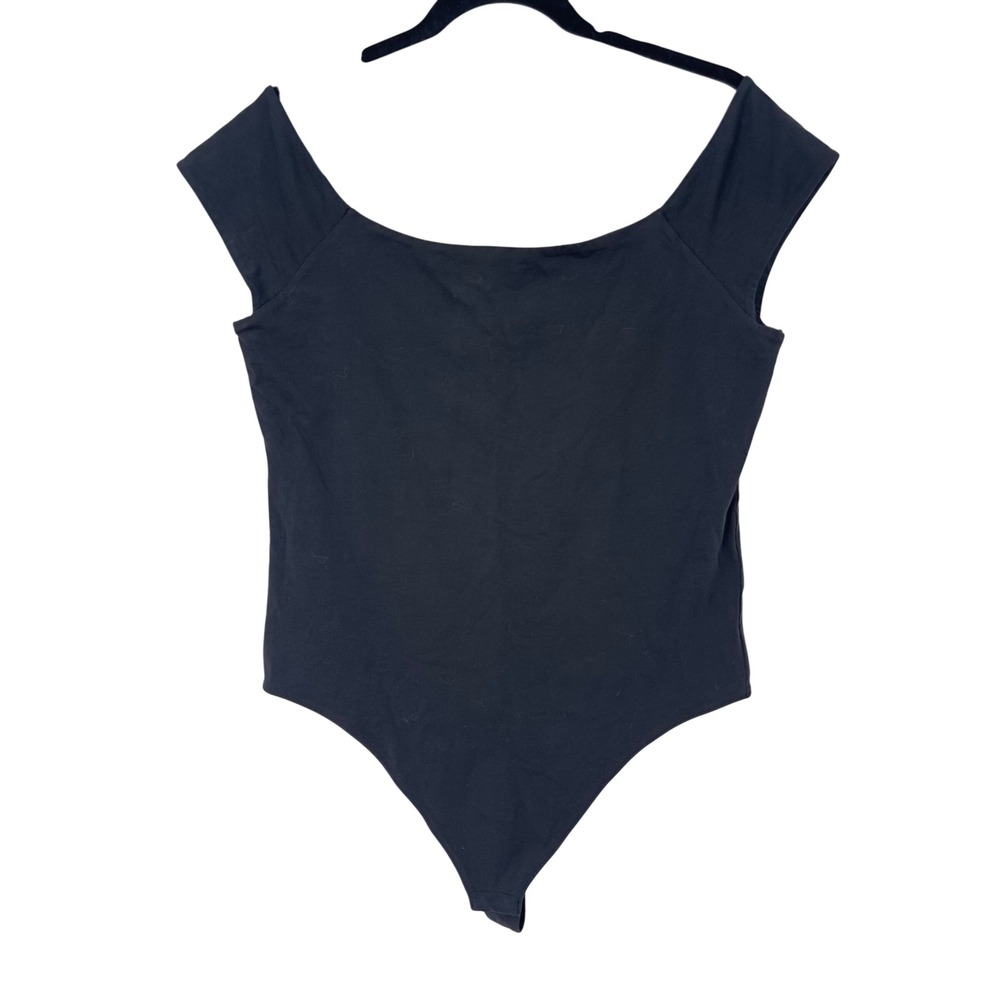 Everlane Off The Shoulder Bodysuit Snap Short Sleeve Black‎ XL Boatneck Supima